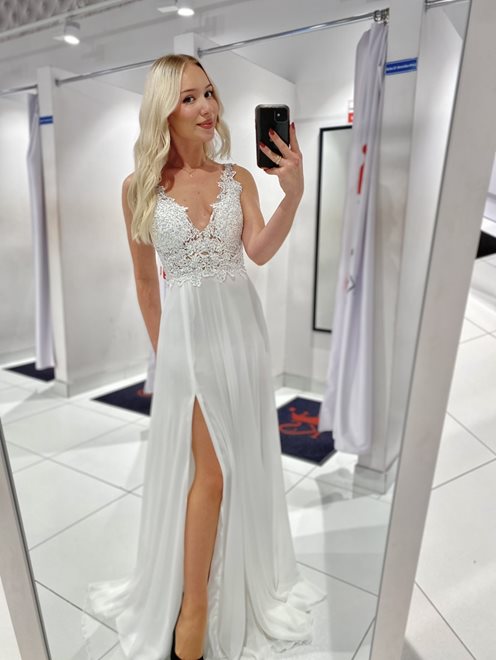 Sukienka długa zdobiona góra szyfon biała