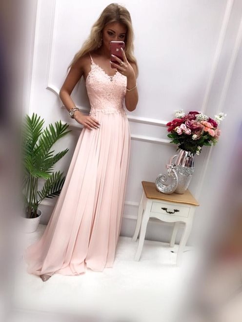 Długa sukienka na ramiączkach kwiatuszki róż