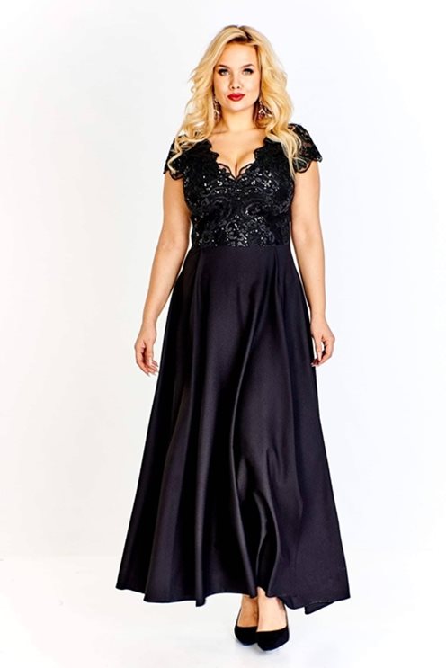 Długa sukienka cekiny krótki rękaw czarny