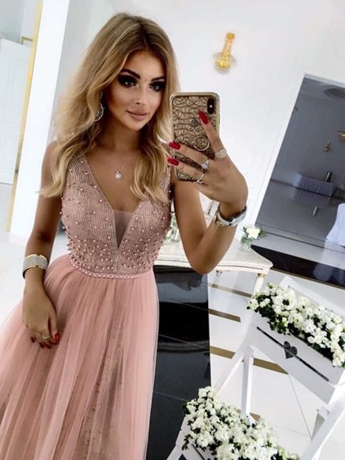 Sukienka tiulowa brokatowa perły róż\złoty