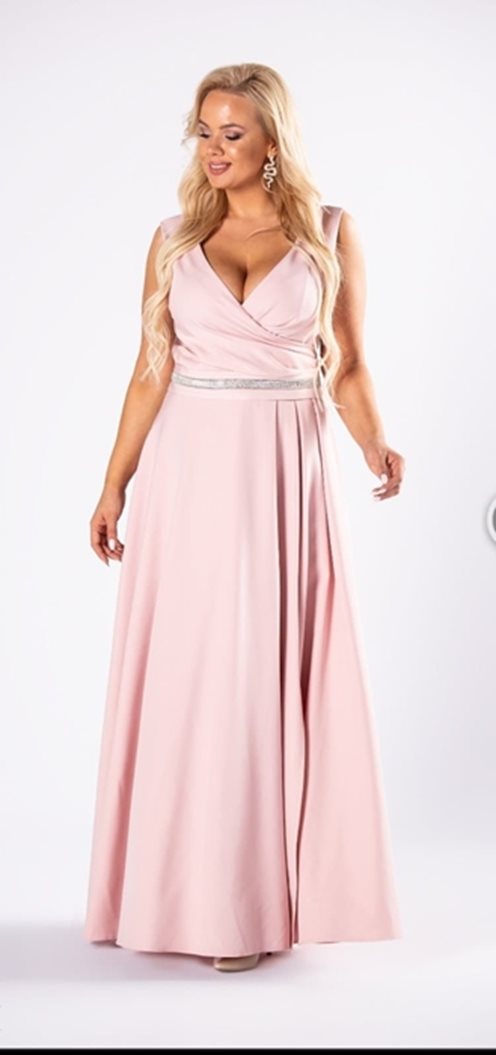 sukienka długa zakładka ozdobny pasek róż