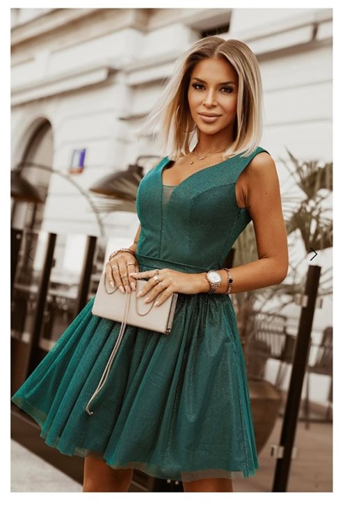 Sukienka krótka szerokie ramiączka połysk zieleń