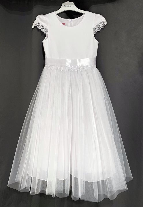 Sukienka dziecięca długa dół tiulowy biel