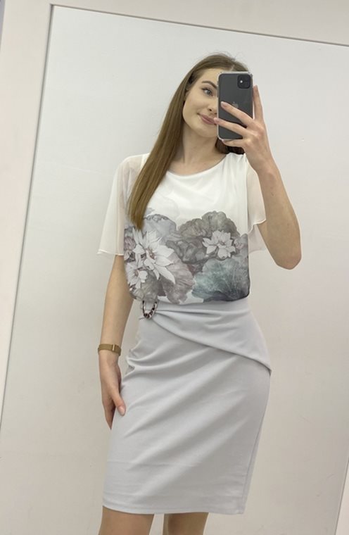 sukienka krótka kwiaty górą dół  szary