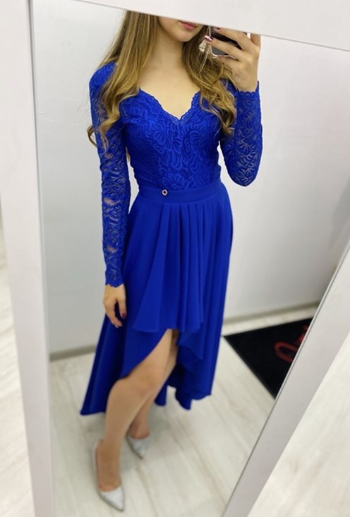 Sukienka asymetryczna długi rękaw koronkowy chaber