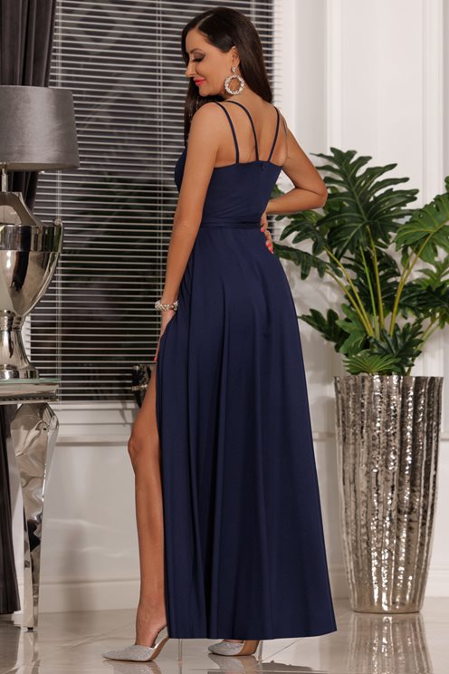 Sukienka na ramiączkach fala dekolt gładka granat