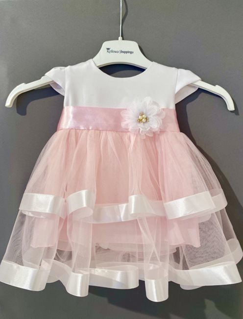 Sukienka dziecięca falbanka dół pas kwiat p.róż