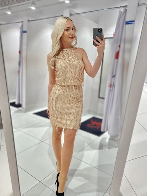 Sukienka krótka frędzle złota