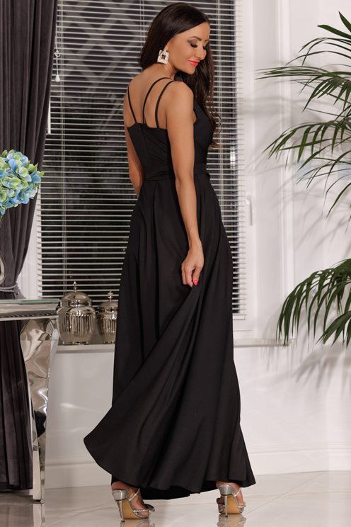 Sukienka na ramiączkach fala dekolt gładka czarna