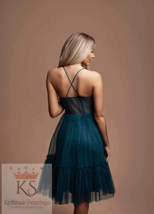 Sukienka midi gorsetowa tiul ramiączka turkus