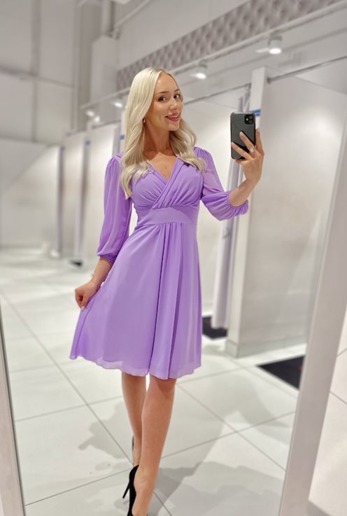 Sukienka krótka szyfonowa rękaw pas lilia