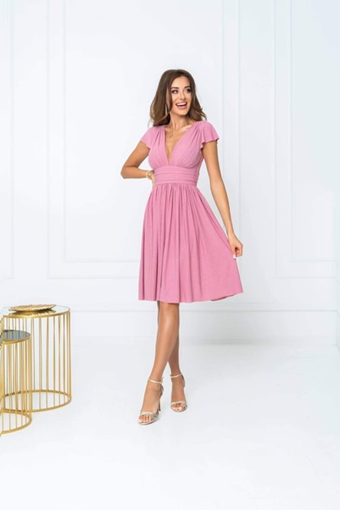 Sukienka krótka odcięcie pod biustem brokat wrzos