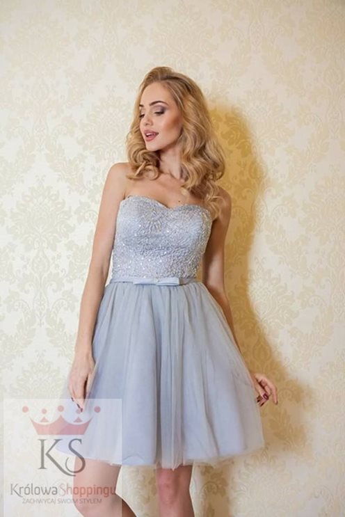 Sukienka princess tiul wiązana szara