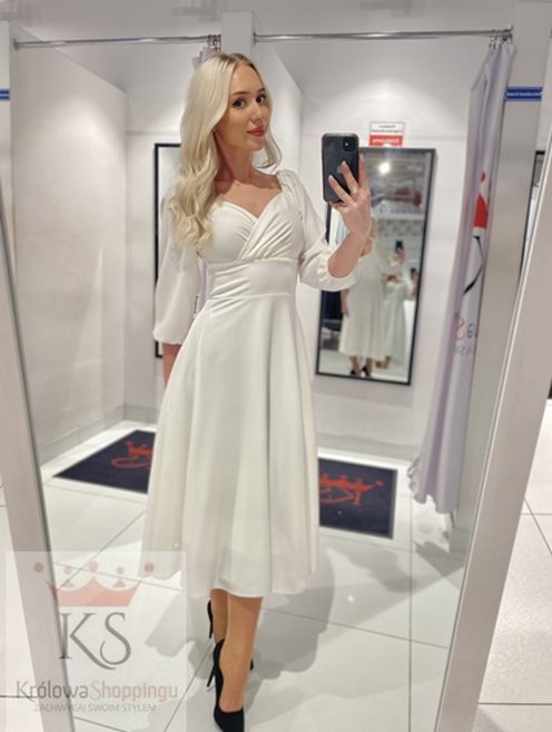 Sukienka midi rękawek 3/4 pas biel