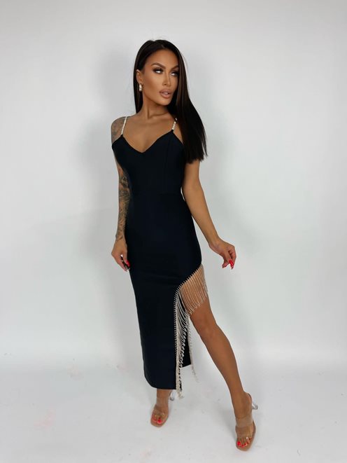 Długa sukienka ozdobne ramiączka czarna