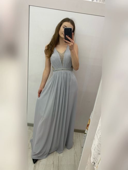 Długa sukienka zdobiony dekolt duże rozm szary
