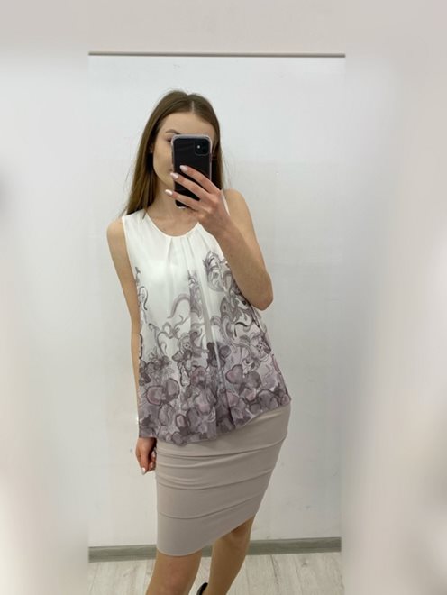 sukienka prosta falbankowy dół popiel