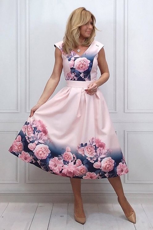 Sukienka midi kwiaty róż/granat