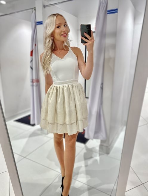 Sukienka krótka paski plecy mieniąca biały/złoty