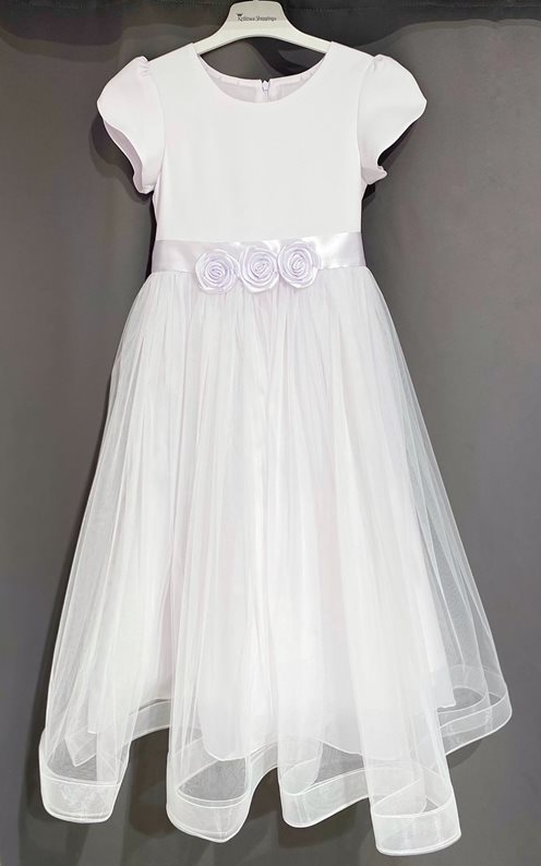 Sukienka dziecięca długa różyczki tiul biel
