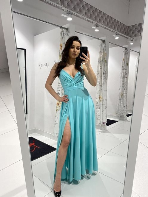 Sukienka na ramiączkach fala dekolt gładka mięta