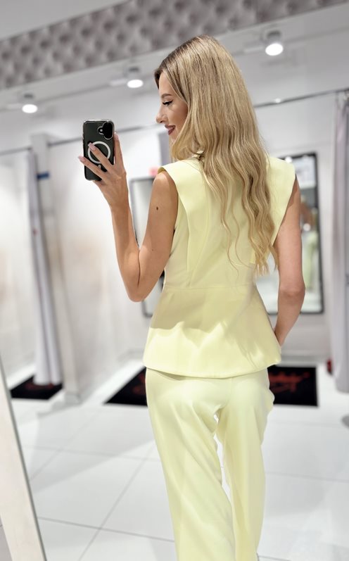 Komplet kamizelka + spodnie ozdobne guziki cytryna