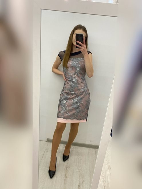 Sukienka koraliki brokat róż granat