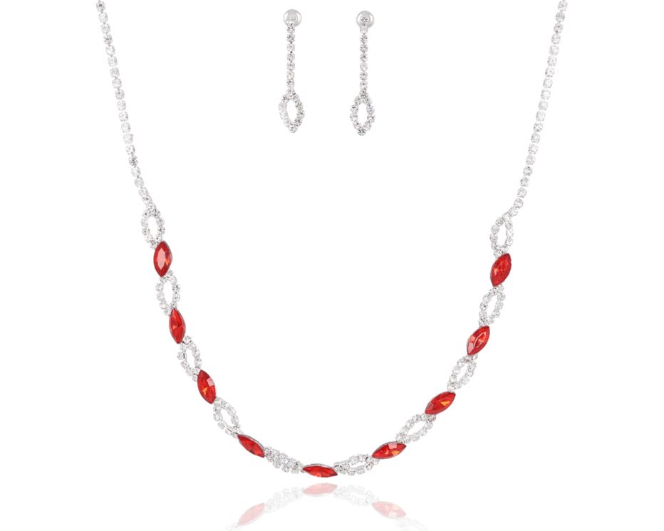 Naszyjnik z kolczykami czerń/ czerwień