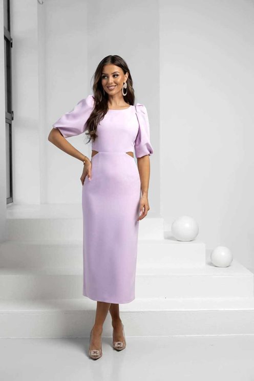 Sukienka midi bufiaste rękawy wycięcia lilia