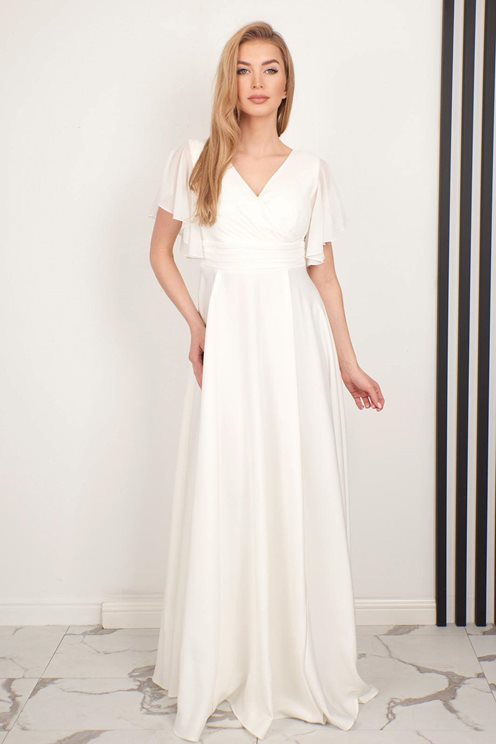 Sukienka długa z rękawkami i pasem biel