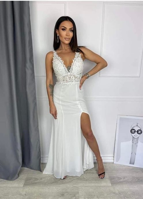 Sukienka długa ślubna ozdoba kamyki biel