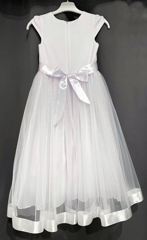 Sukienka dziecięca długa kokarda tiul biel