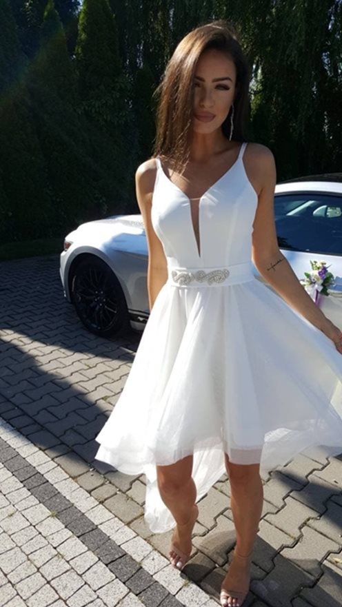 Sukienka asymetryczna tiulowa siatka biała