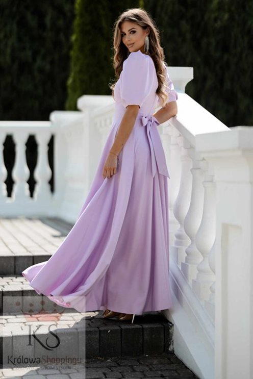 Sukienka długa bufiaste rękawki lilia