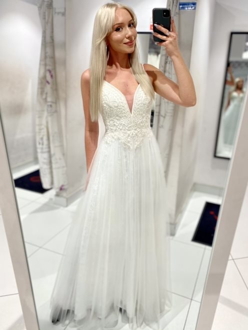 Sukienka długa koronka tiul biała