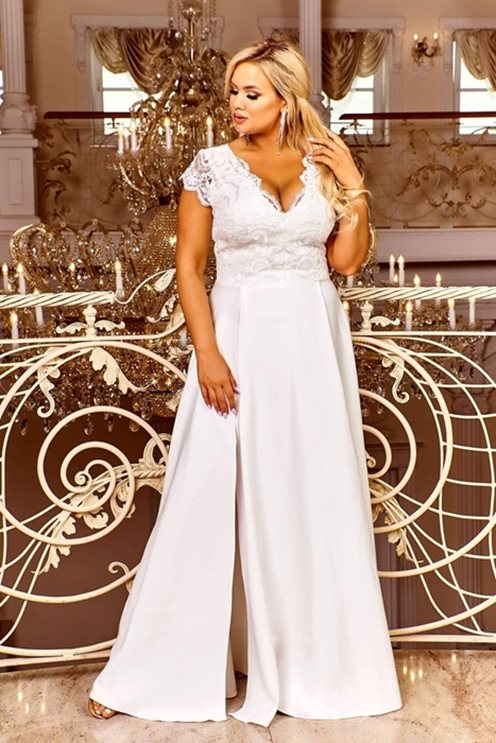 Długa sukienka cekiny krótki rękaw biały