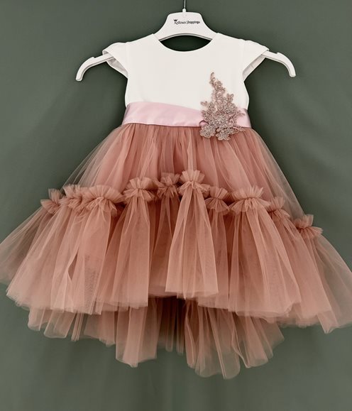 Sukienka dziecięca asymetryczna brokatowy dół róż