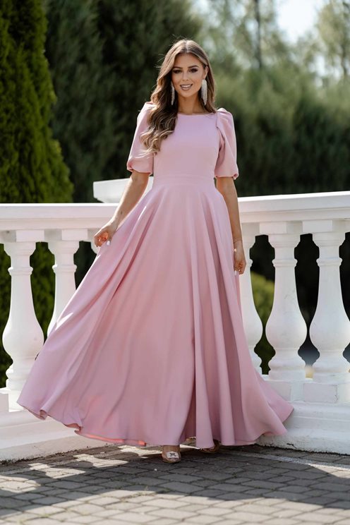 Sukienka długa bufiaste rękawki p.róż