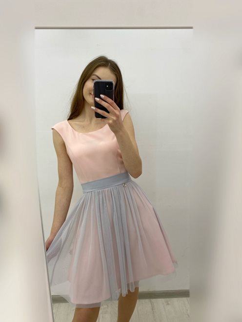 Sukienka prosta tiul szary/róż