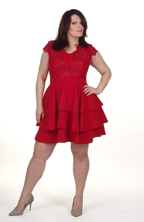 Sukienka koronka falbany krótki rękaw czerwona