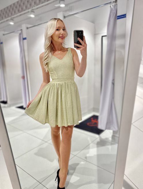 Sukienka krótka brokat ramiączka  złoty