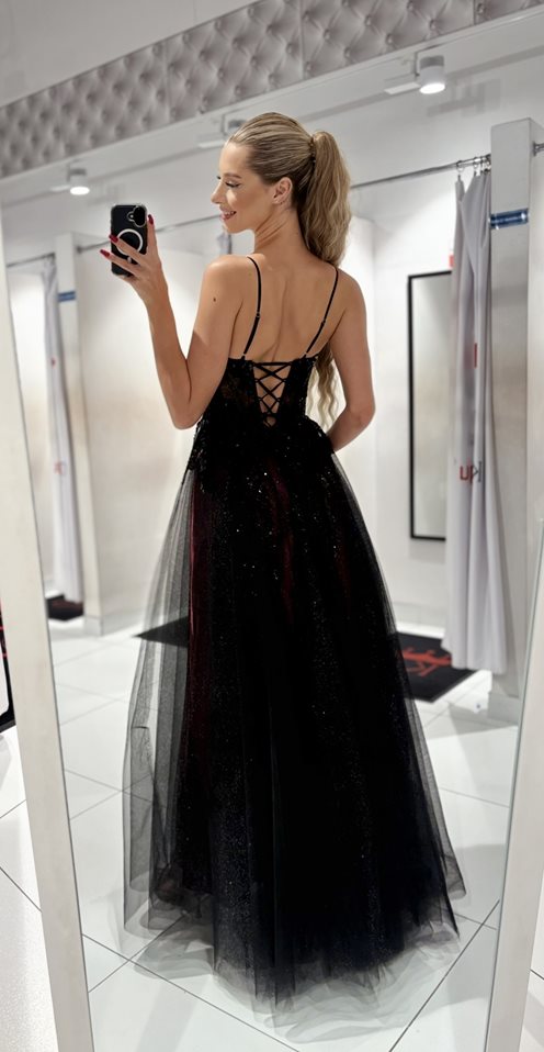 Sukienka długa brokat gorset czerń/bordo