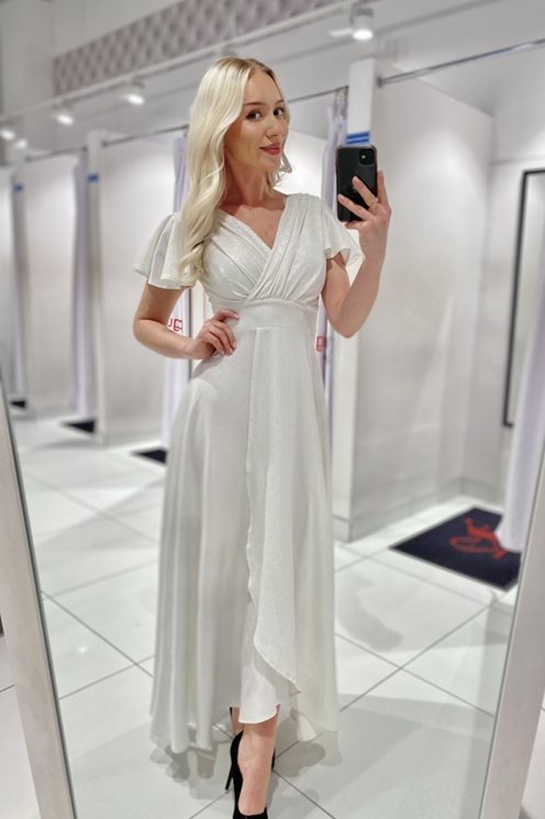 Sukienka długa rękawek motylek błysk biel