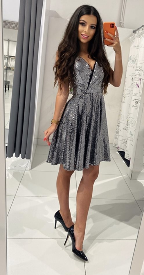 sukienka krótka na ramiączkach błysk czarna