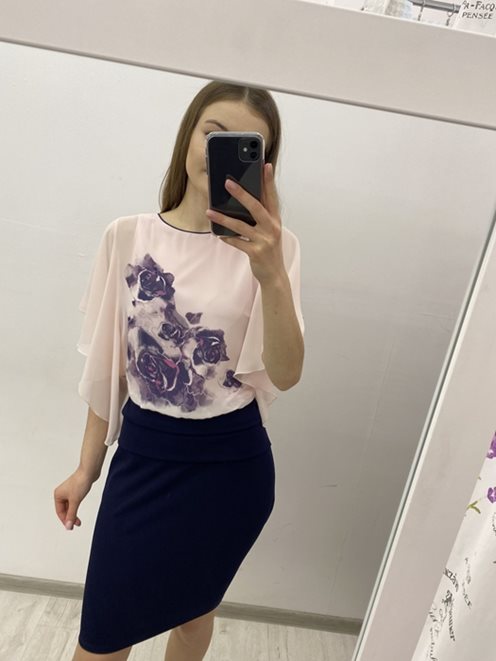 Krótka sukienka rękaw wysoki stan róż/granat