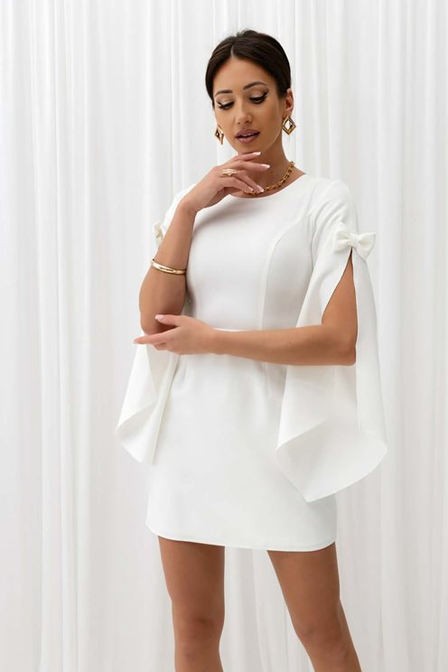 Sukienka krótka rękaw kokardka biel