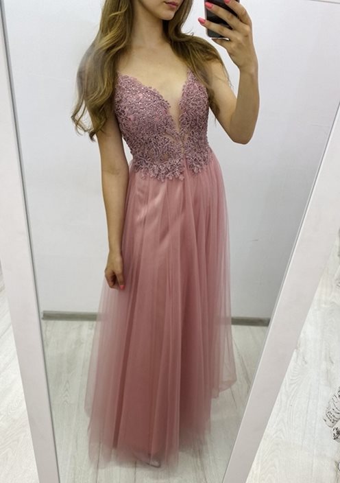 Sukienka tiulowa ozdobna góra cekiny różowy