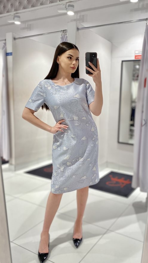 Sukienka krótka rękawek połysk srebro