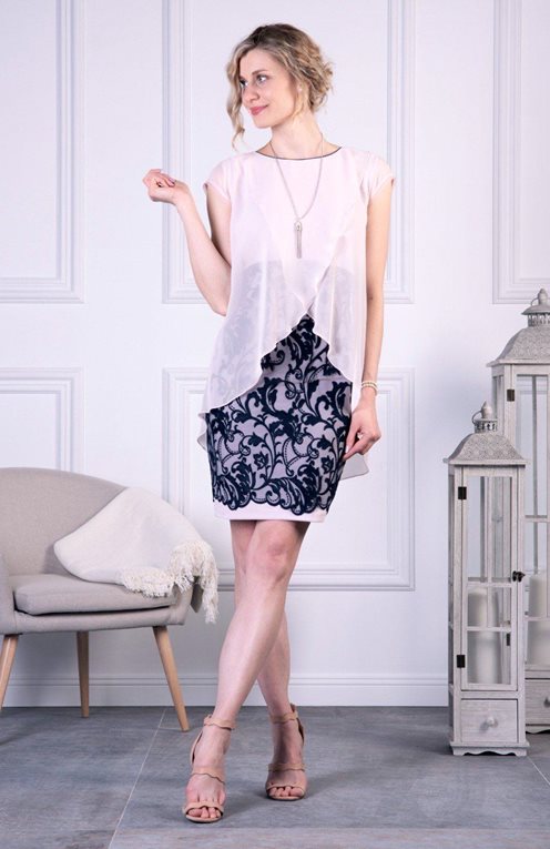 Sukienka biedronka pudrowy róż/granat