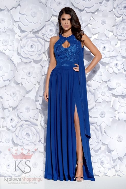 Długa sukienka z łezką chaber